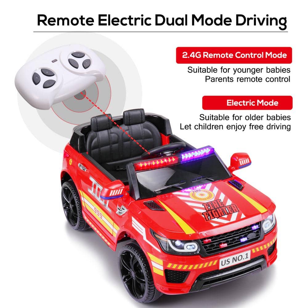 12V Red Fire Truck Ride-On with Remote Control and Siren