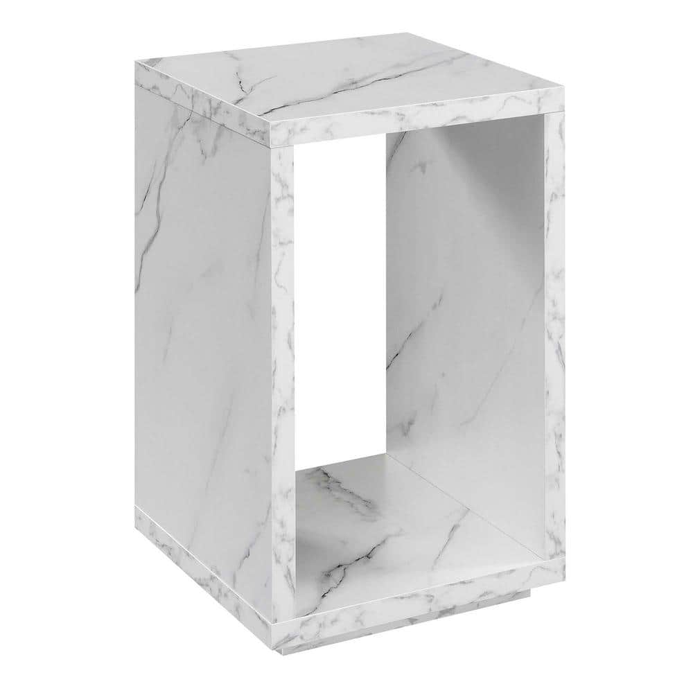 Northfield Admiral 16" White Faux Marble & Wood End Table with Shelf