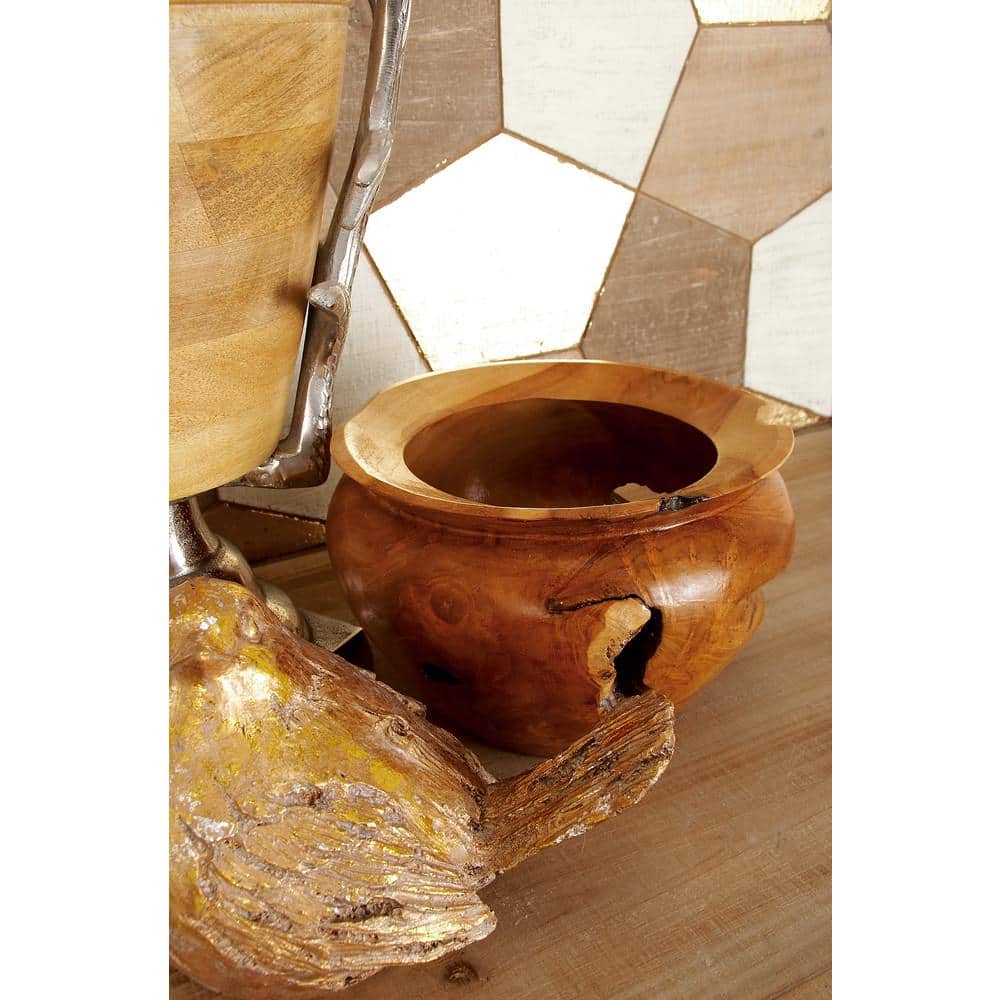 Handcrafted Teak Urn-Shaped Decorative Bowl with Unrefined Edge