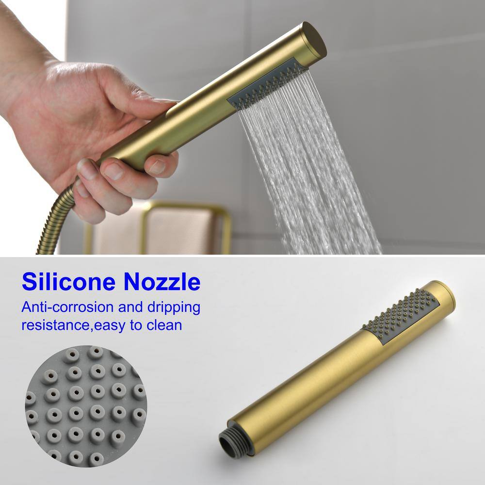 Brushed Gold Freestanding Tub Filler Faucet with Handheld Shower