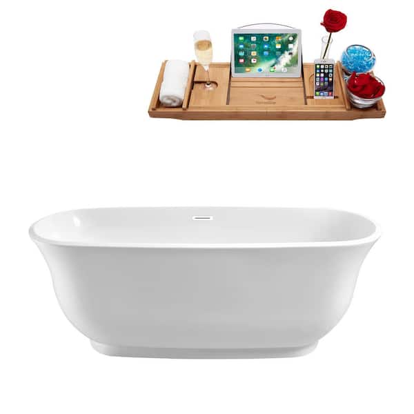 Streamline 59 in. Acrylic Flatbottom Non-Whirlpool Bathtub in Glossy White with Glossy White Drain and Overflow Cover
