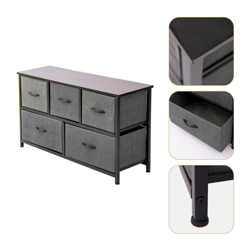 Gray 5-Drawer Fabric Storage Dresser with Steel Frame