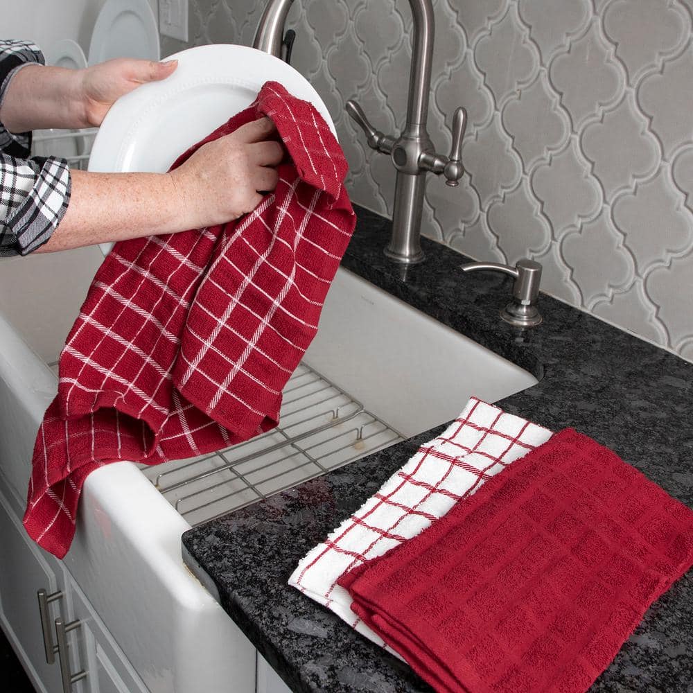Ritz Paprika Red and White Cotton Terry Kitchen Towel Set