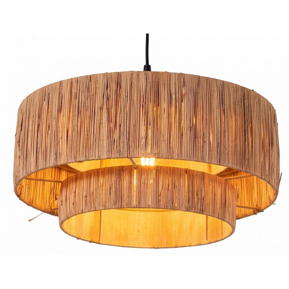 Nature Home 100-Watt 1-Light Black Drum Pendant Light with Raffia Shade and No Bulbs Included price history on PriceWatchPro