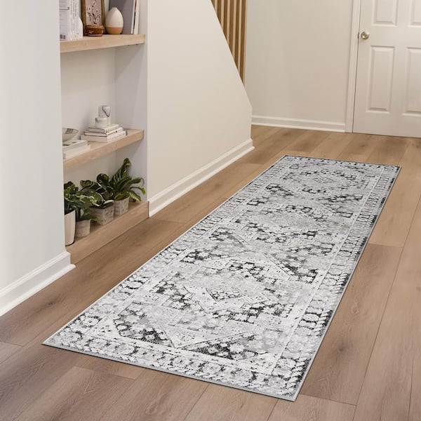 Alpha Black 2 ft. x 8 ft. Abstract Indoor Area Rug