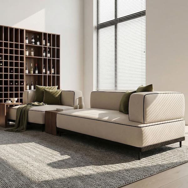 95.3 in. Square Arm Fabric Curved Sectional Sofa 44.9 in. Depth Beige