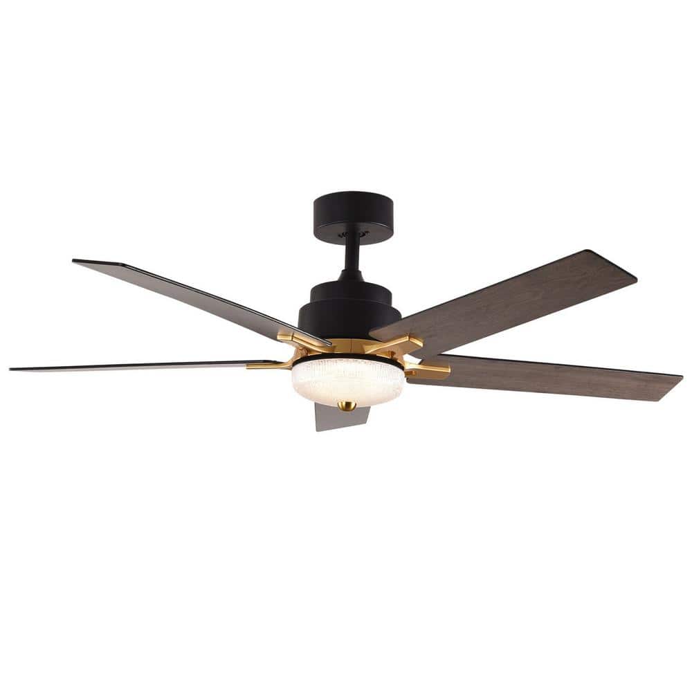 52 in. Indoor Black and Wood Modern 5 Blades LED Ceiling Fan with Remote In