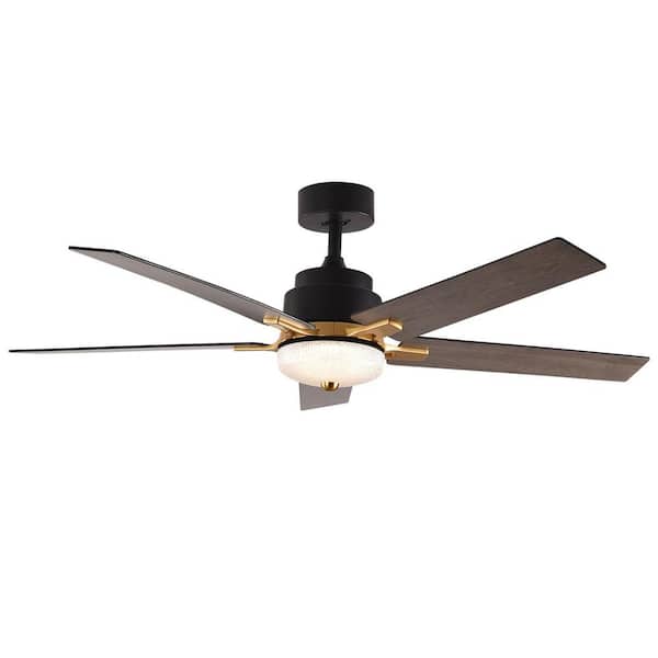 null 52 in. Indoor Black and Wood Modern 5 Blades LED Ceiling Fan with Remote Included