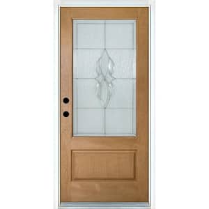 36 in. x 80 in. Scotia Light Oak Right-Hand Inswing 3/4 Lite Decorative Fiberglass Prehung Front Door