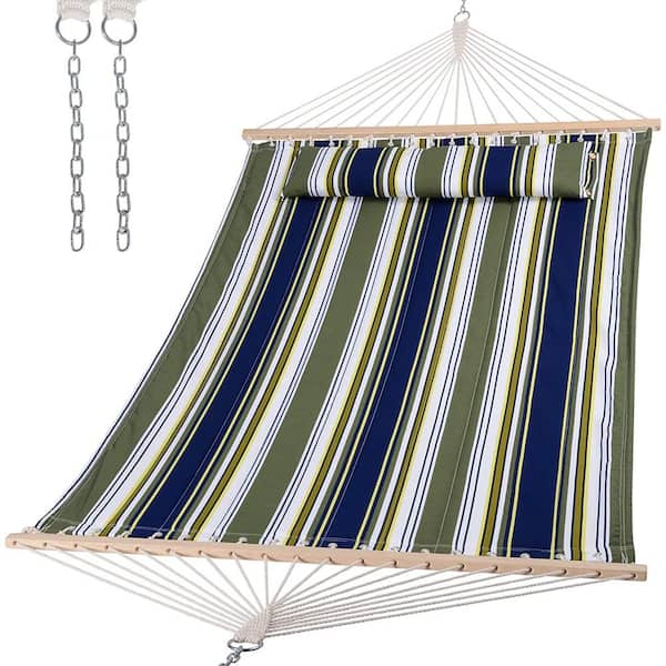 Unbranded 12 ft. Double Tree Hammock with Hardwood Spreader Bar, Extra-Large Soft Pillow( Blueandaqua)