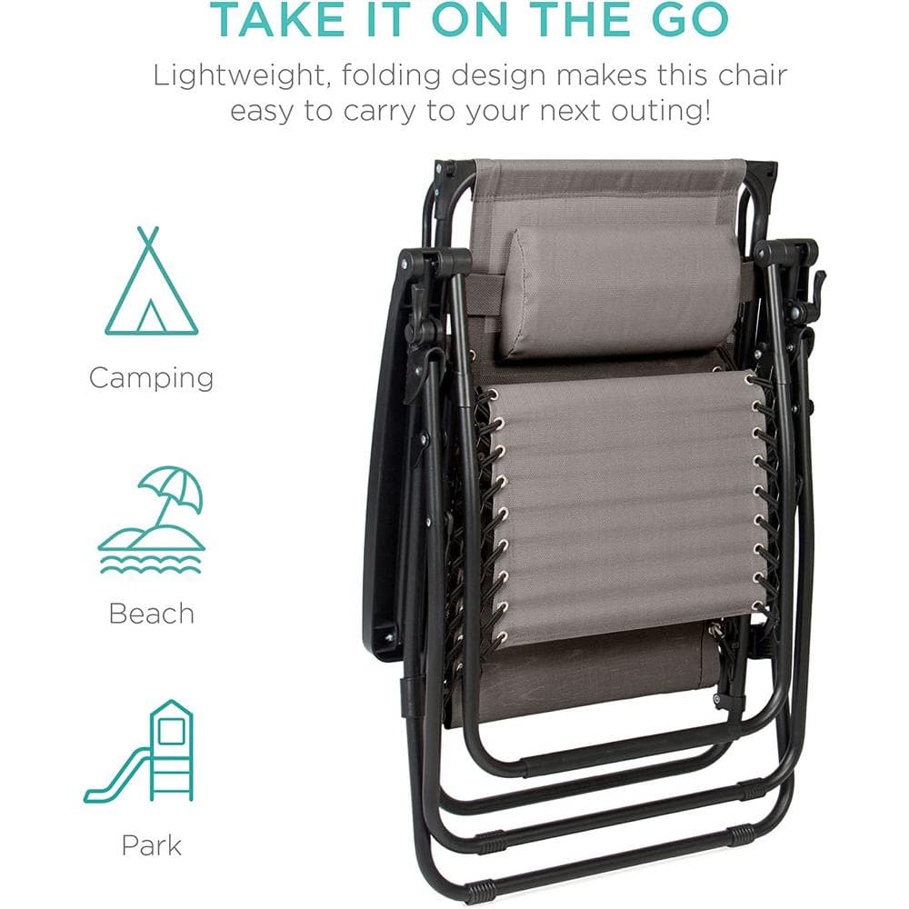 Ice Gray Zero Gravity Outdoor Lounger with Canopy and Side Tray