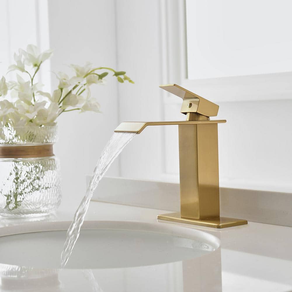 Brushed Gold Single-Handle Waterfall Bathroom Faucet with Pop-Up Drain