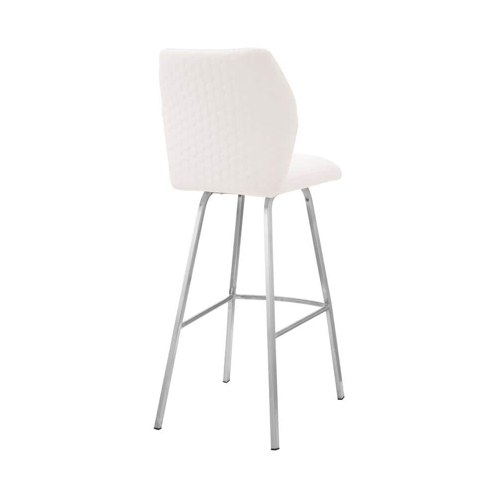 White Faux Leather 30" Swivel Bar Stool with Brushed Stainless Steel