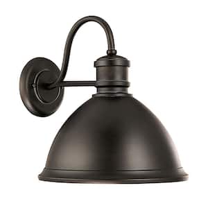 Outdoor 14.5 in. 1-Light Old Bronze Outdoor Wall Lantern Sconce with Metal Shade and No Bulbs Included