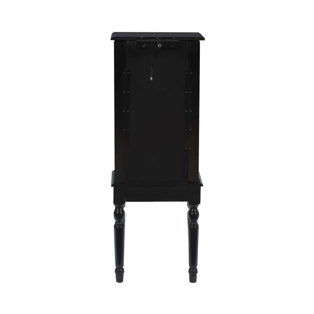 Petite Ebony Black Jewelry Armoire with Mirror and Plush Lining