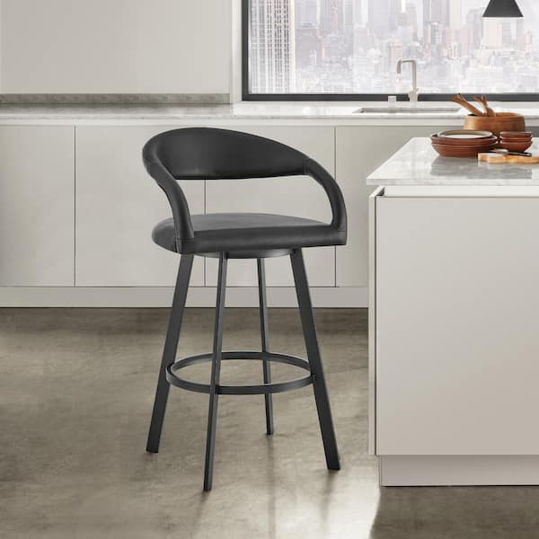 Armen Living Ramona 26 in. Black Low Back Metal Counter Stool with Faux Leather Seat