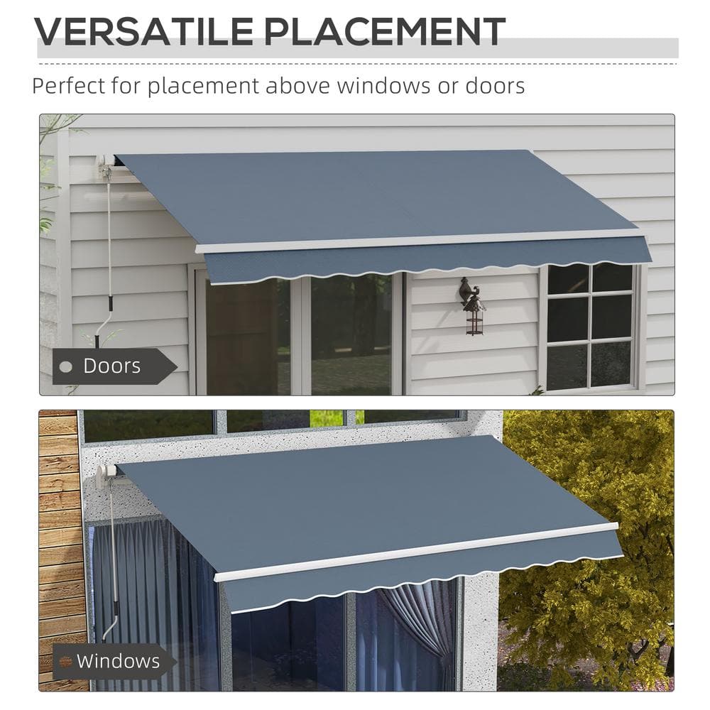 Charcoal Gray 12' x 10' Retractable Patio Awning with Aluminum Frame