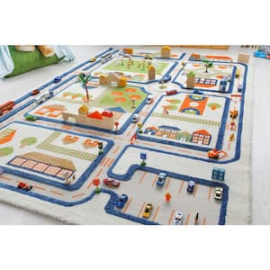 Traffic Blue 3D 5 ft. x 7 ft. 3D Soft and Cozy Non-Toxic Polypropylene Play Area Rug for Kids Bedroom or Playroom