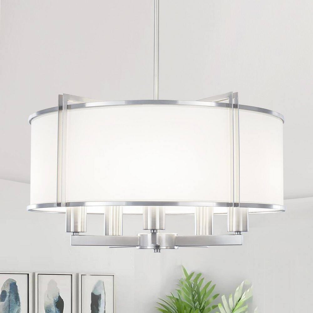 5-Light Silver Modern Farmhouse Metal Fabric Drum Chandelier price history on PriceWatchPro