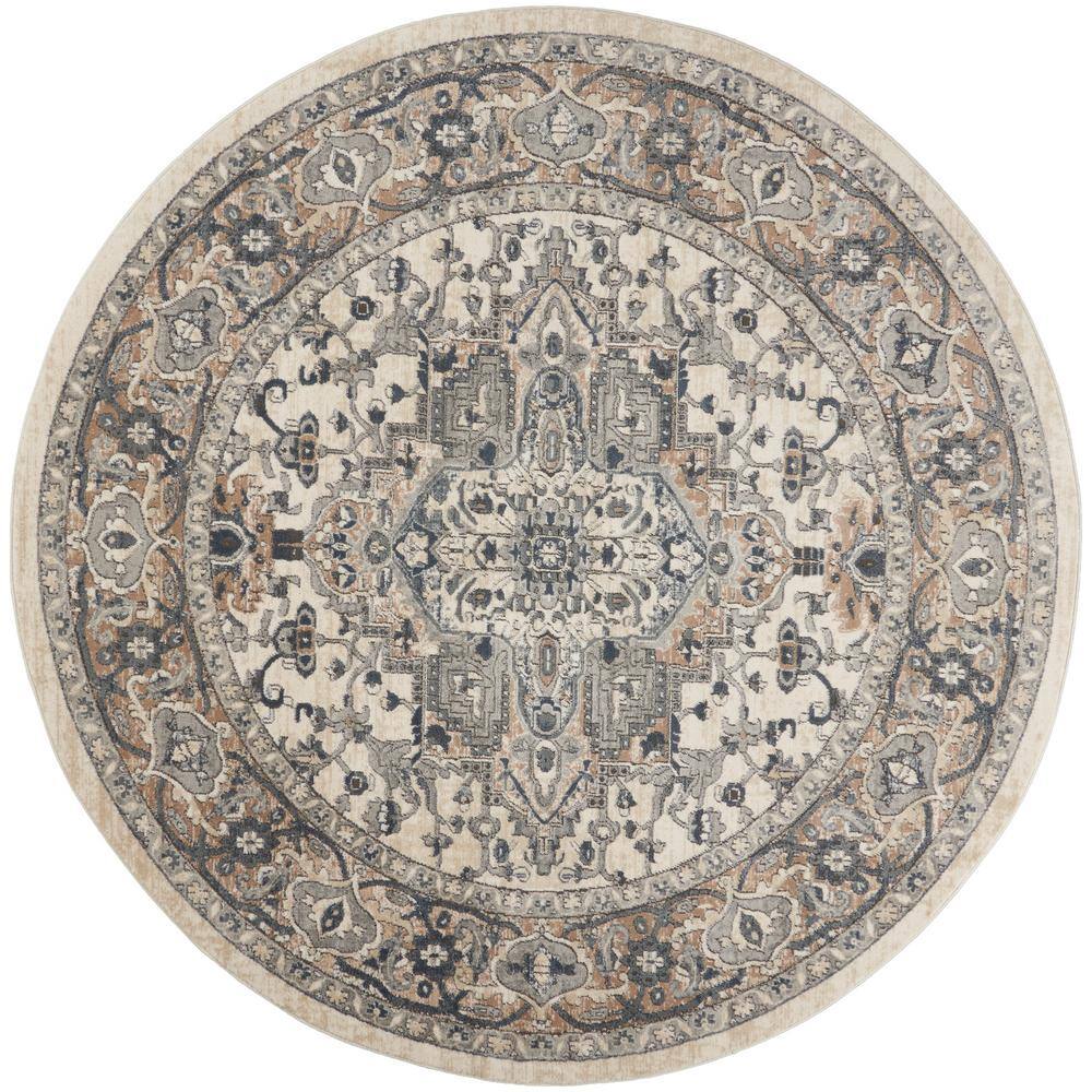 Nourison Concerto Ivory/Gray Center medallion Traditional Round Area ...