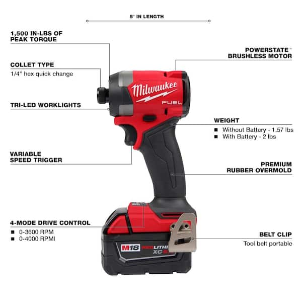 Milwaukee M18 FUEL 18-Volt Lithium Ion Brushless Cordless Combo Kit (2-Tool) with 2 Batteries, Charger and AC/DC LED Flood Light
