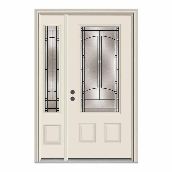 JELD-WEN 50 in. x 80 in. 3/4 Lite Idlewild Primed Steel Prehung Right-Hand Inswing Front Door with Left-Hand Sidelite