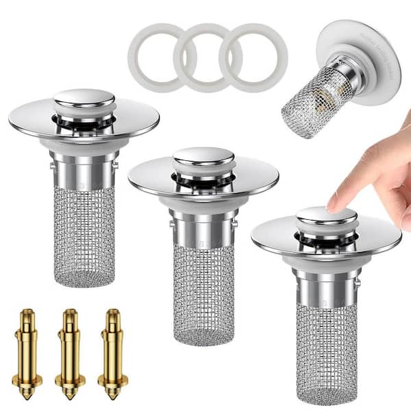 3-Piece Pop-up Strainer in Stainless Steel 2.6 in. H x 2.4 in. W x 2.4 in. D with Removable Strainer Garage Basket