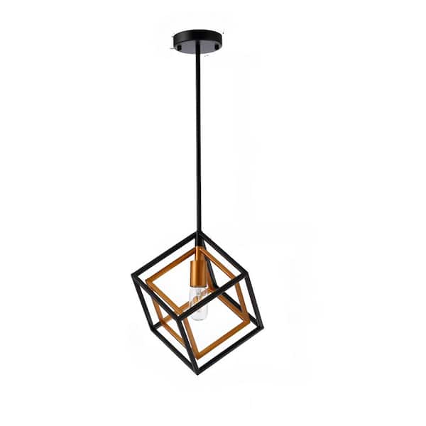 Unbranded Kafka 60-Watt 1-Light Gold/Black Square Cube Pendant Light