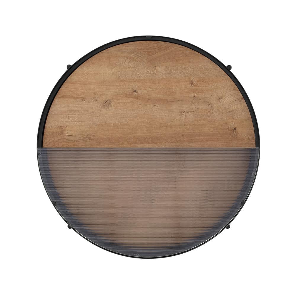 33'' Black English Oak and Fluted Glass Round Coffee Table