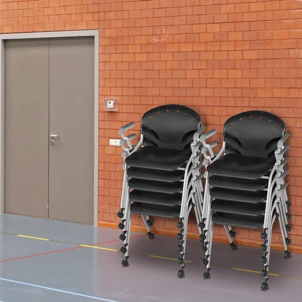 Rico Plastic Classroom Training Mobile Office Stack Chair in Black with Arms-11 Pack
