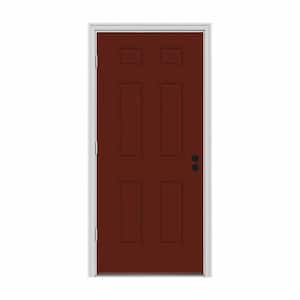 36 in. x 80 in. 6-Panel Mesa Red Painted Steel Prehung Right-Hand Outswing Front Door w/Brickmould