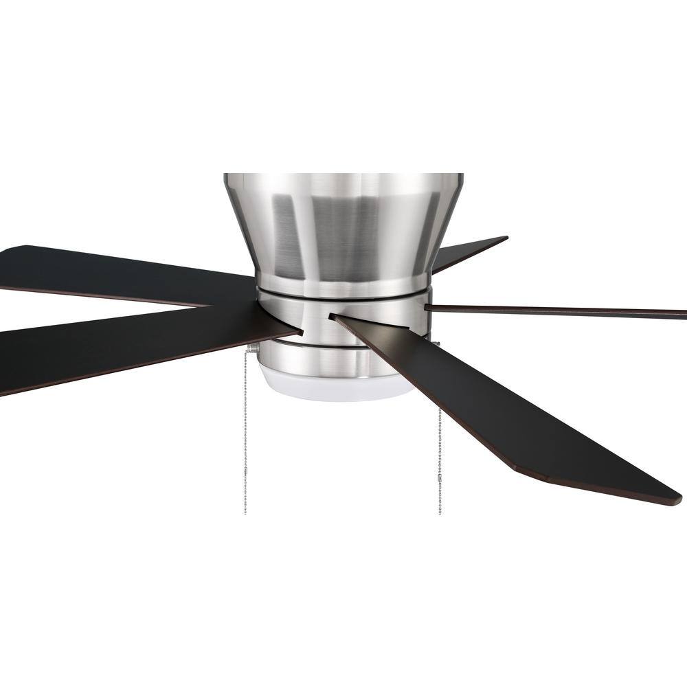 Merit 52" Brushed Polished Nickel Flush Mount Ceiling Fan with LED Light