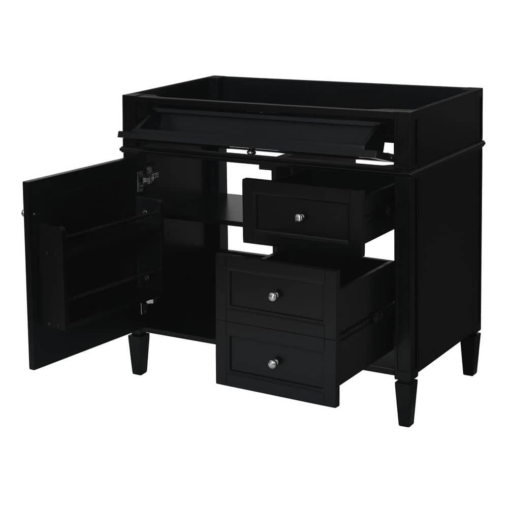 35.74 in. Bath Vanity Cabinet without Top Freestanding Storage Cabinet with 2 Drawers, a Tip-out Drawer in Black