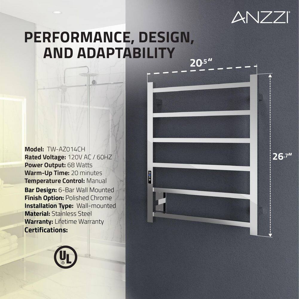 Charles Series Polished Chrome Stainless Steel Wall Mounted Towel Warmer