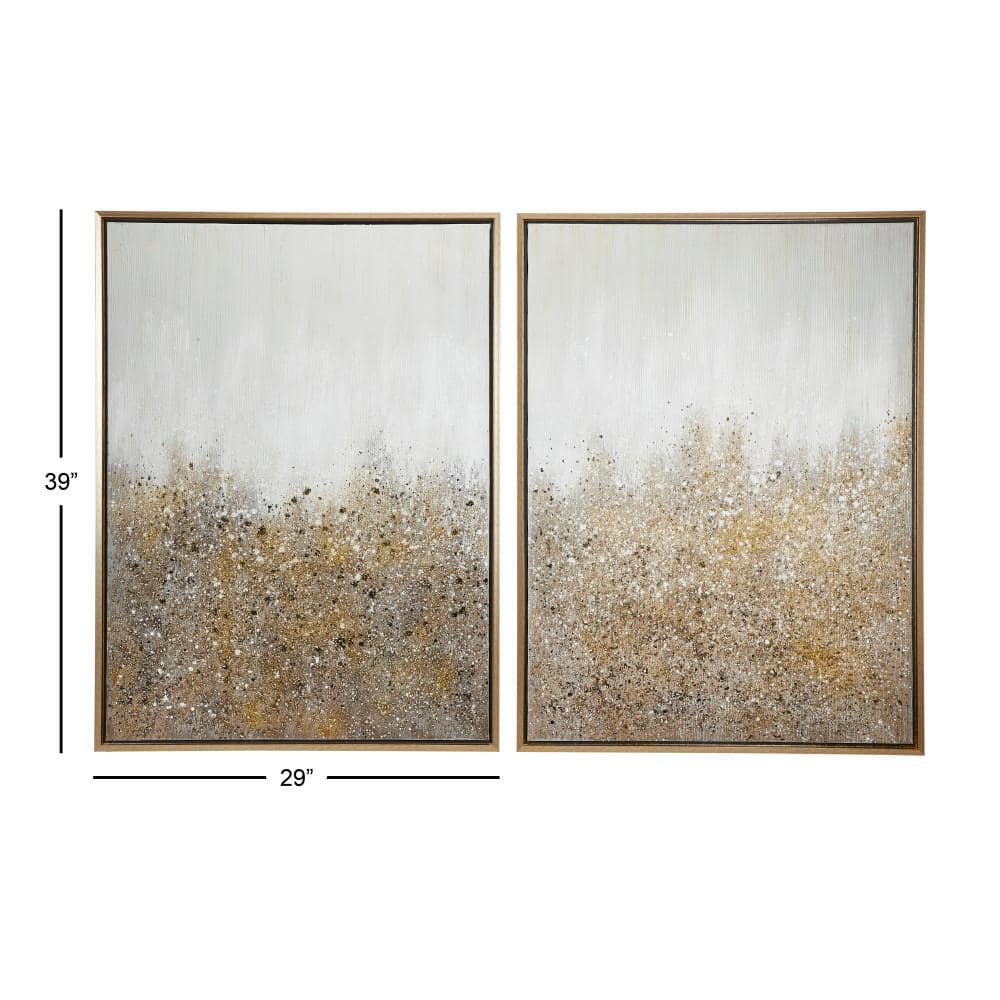 Gold and White Glitter Acrylic Abstract Framed Wall Art Set