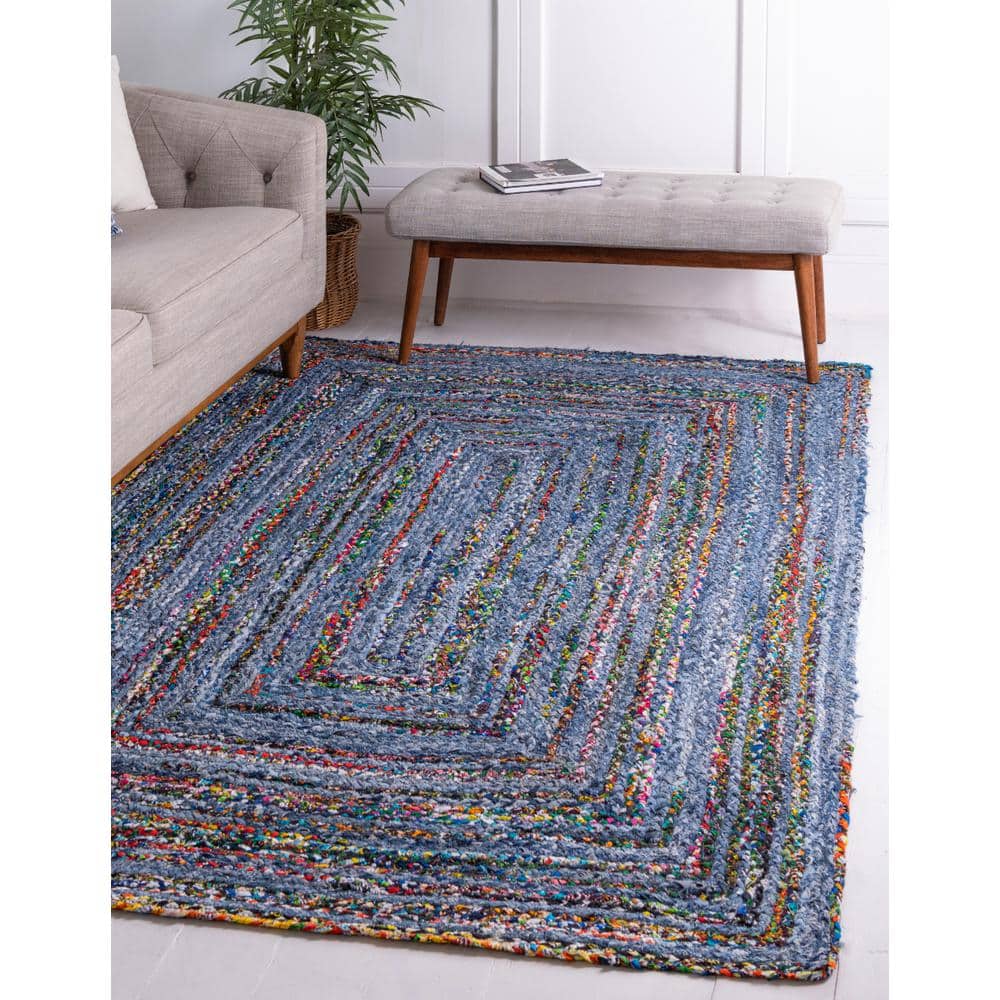 Handmade Braided Chindi Blue Multicolor 2'x3' Indoor Rug