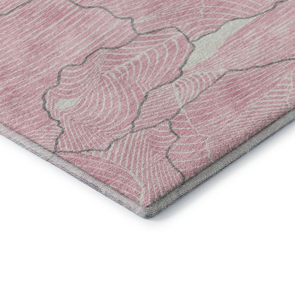 Mayfield Premium Machine Washable Abstract AMF1048 Pink 8 ft. x 8 ft. Round Rug