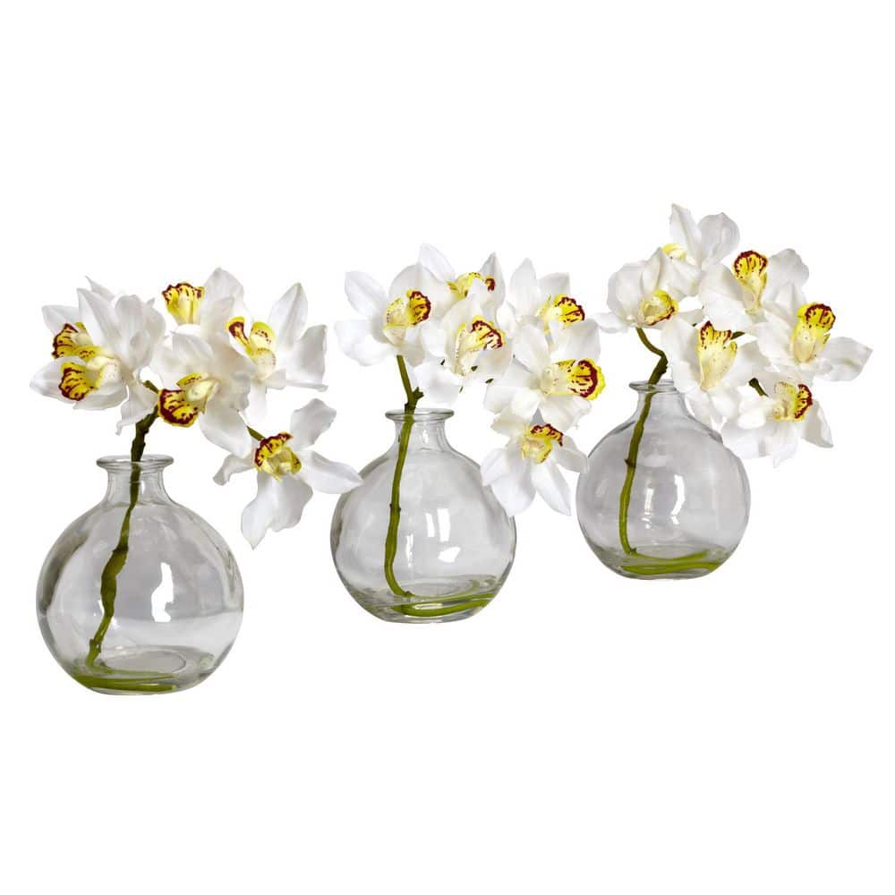 Orchid Elegance Outdoor Tabletop Silk Flower Set in Glass Vases
