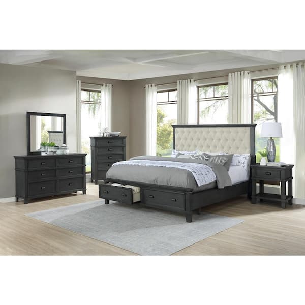 Best Quality Furniture Donna 6-Piece Dark Walnut Queen Panel Bedroom Set  DON-Q4NC - The Home Depot