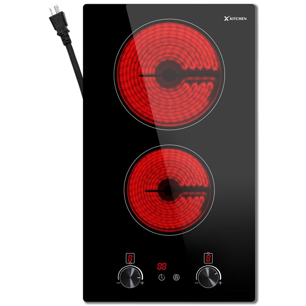 X KITCHEN 12 in. Radiant Electric Cooktop in Black with 2 Heating Elements and Plug-In Design