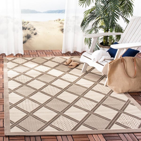 Courtyard Beige/Dark Beige 4 ft. x 6 ft. Geometric Indoor/Outdoor Patio Area Rug