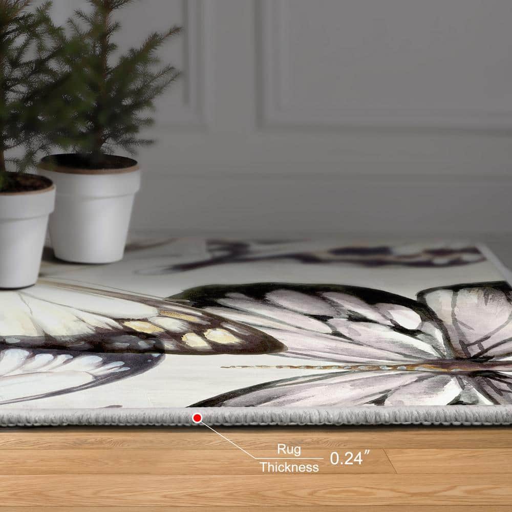 Cluster of Butterflies Multicolor Synthetic Washable Rectangular Area Rug