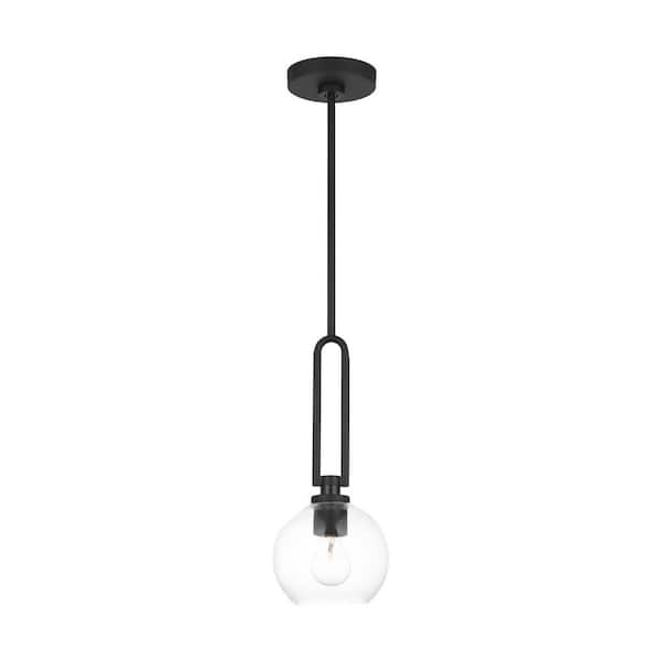 Generation Lighting Codyn 1-Light Midnight Black Statement Mini Pendant Light with Clear Glass Shade