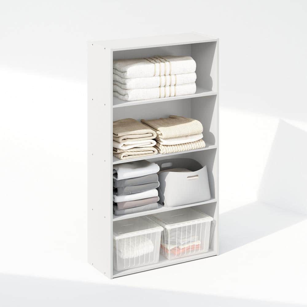 White Engineered Wood 4-Tier Freestanding Shelf