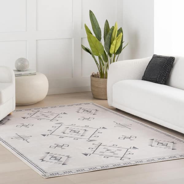 Poppy Persian Spill Proof Washable Cream 9 ft. x 12 ft. Indoor Area Rug