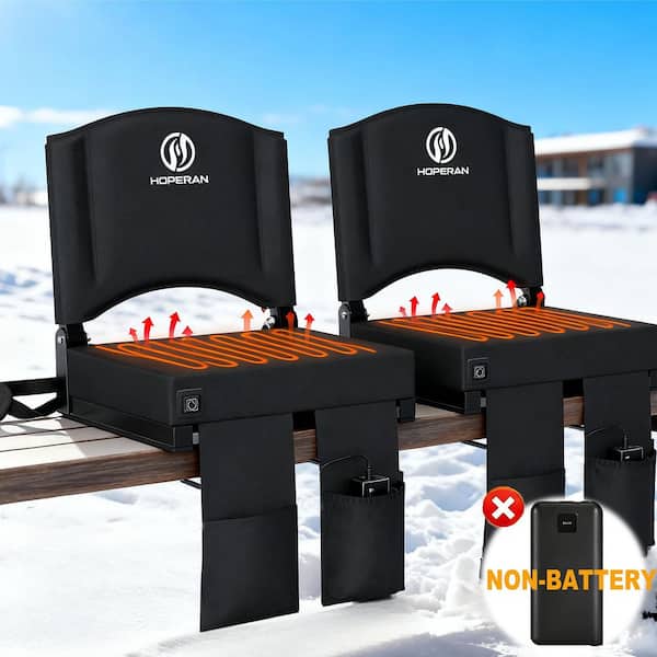 2PK Heated Lightweight Stadium Bleacher Seat Back Support, 3-Level Adjustable Heating with Cushion and Shoulder Strap