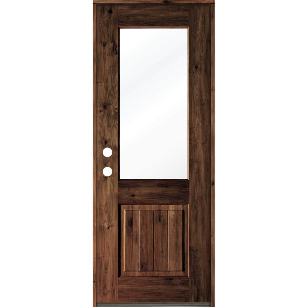 32 in. x 96 in. Rustic Knotty Alder Wood Clear Half-Lite Red Mahogony Stain/VG Right Hand Single Prehung Front Door price history on PriceWatchPro