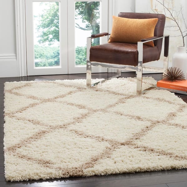 Dallas Shag Ivory/Beige Doormat 3 ft. x 5 ft. Geometric Diamond Trellis Area Rug