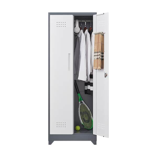 Tahanbath Metal Storage Cabinet with Locking Door Tall Broom and Tool Organizer Great for Kitchen, Pantry in Grey + White