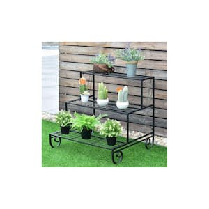 3-Tier Outdoor Steel Plant Stand Flower Pot Garden Display Shelf